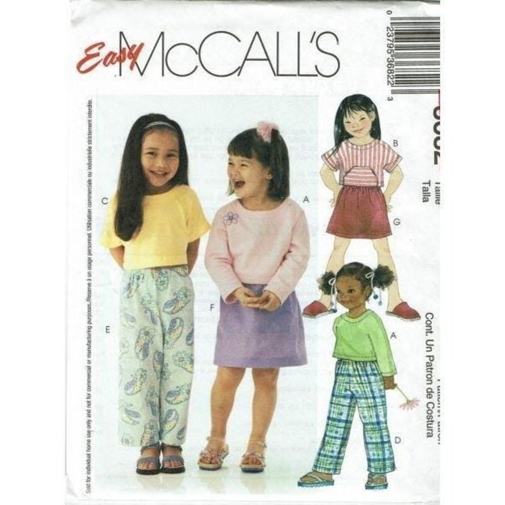 McCalls Sewing Pattern 3682 Childs Girls Size 3-8 Top Pants Skirt Uncut FF